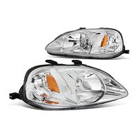 DNA MOTORING HL-OH-HC99-CH-AM Chrome Amber Headlights Replacement For 99-00 Civic