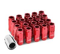 DNA MOTORING LN-ZTL-9015-15-RD 16Pcs M12 x 1.5 21mm OD/50mm Height Aluminum Open End Lug Nuts w/ 4 x Lock Nut, 1 x Lock Nut Key (Red)