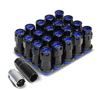 DNA MOTORING LN-ZTL-9016-15-BL 16Pcs M12 x 1.5 Closed End Wheel Lug Nuts + 4Pcs Lock Nuts + Key + Extension Adapter, 22mm OD/45mm Height, Bue Accents/Black Body