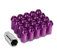 DNA MOTORING LN-ZTL-9019-125-PP 20Pcs M12 x 1.25 Close End Wheel Lug Nuts w/Deep Drive Extension Adapter, 25mm OD/50mm H, Purple