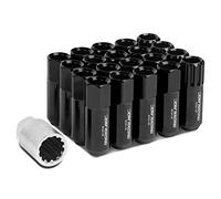 DNA MOTORING LN-ZTL-9023-15-BK 16Pcs M12 x 1.5 Open End 20mm OD/ 60mm Height Aluminum Alloy Lug Nuts + 4Pcs Lock Nut + 1Pc Key, Black