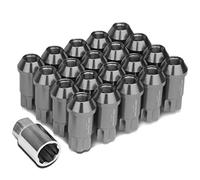 DNA MOTORING LN-ZTL-9024-15-GM Gun Metal Open End Style M12 x 1.5 Wheel Lug Nuts w/Lock Key, 25mm OD/ 50mm Height, 20 Pack