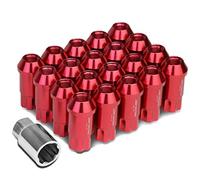 DNA MOTORING LN-ZTL-9024-15-RD Red Open End Style M12 x 1.5 Wheel Lug Nuts w/Lock Key, 25mm OD/ 50mm Height, 20 Pack