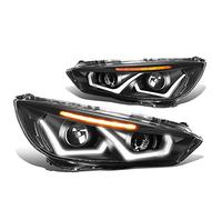 DNA MOTORING Projector Headlights Assembly Compatible with 2015-2018 Ford Focus, Black housing/Amber corner HL-HPL-LED-FF16-BK-AM