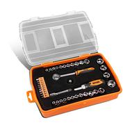 DNA MOTORING TOOLS-00037 Home Repair Tool Set - Orange/Block Party Magnetic Screwdriver Socket Set w/ABS Protective Case