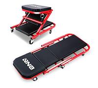 DNA MOTORING TOOLS-00186 40 Inches 2 in 1 Rolling Folding Car Creeper/Seat, 6 Pcs 2" Casters, 150kg Weight Capacity, Red