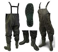 DNA NEW 100% Waterproof Lightweight Green PVC Carp Coarse Fly Fishing Chest Waders with Elasticated Quick Release Buckle Suspenders and High Grip Boots/Wellies in (Size 45)