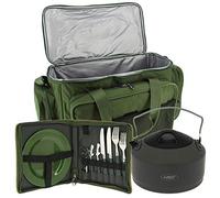 DNA NGT Carp Fishing Camping Green Insulated Carryall with Cutlery Set and Plate & 1.1L Aluminium Kettle