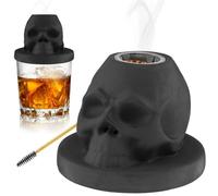 DNAMYJME Cocktail Smoker Kit, Skull-Shaped Ceramic Whiskey Smoker Infuser for Bourbon, Old Fashioned, Wine, Food & Desserts, Black, Dark