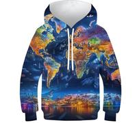 DNAVSOETR 3D Print World Map Kids Hoodie Boys Girls Sweatshirt Hoodies Kids Jumper Long Sleeve 7-9Y