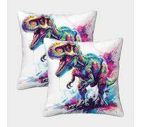 DNAVSOETR 3D Printed Dinosaur Square Pillowcases Square Throw Pillow Garden Cushion Super Soft Pack of 2 for Home Couch Sofa Decorative, Gifts 45x45cm