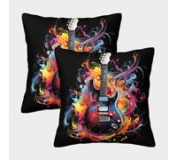 DNAVSOETR 3D Printed Guitar Throw Pillow Covers Throw Pillow Case Garden Cushion Super Soft Pack of 2 for Patio,Couch, Tent, Balcony And Sofa 40x40cm