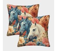 DNAVSOETR 3D Printed Horse Throw Pillow Covers Animal Throw Pillow Case Garden Cushion Super Soft Pack of 2 for Sofa Couch Bed 45x45cm