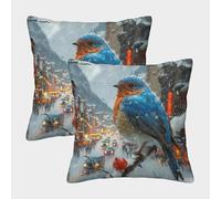 DNAVSOETR 3D Printed Robin Throw Pillow Covers Square Cushion Cover Garden Cushion Super Soft Pack of 2 for Home Couch Sofa Decorative, Gifts 40x40cm
