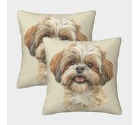 DNAVSOETR 3D Printed Shih Tzu Throw Pillow Covers Animal Square Throw Pillow Garden Cushion Super Soft Pack of 2 for Sofa Couch Bed 45x45cm