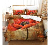 DNAVSOETR Abstract Red Flower 3D Printed Quilt Cover 3 Pieces Bedroom Bed Bedding Set Soft Microfiber with Zipper Closure，Pillowcases for Kids Girls Boys Adults Bedroom Double（200x200cm）