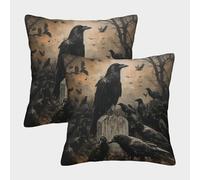 DNAVSOETR Crow Cushion Covers Set of 2 Washable Pillow Cover Square Pillow Cover with Invisible Zipper for Sofa Garden Bed Couch Cushions 40x40cm