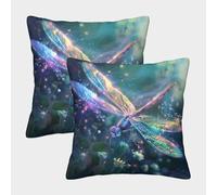 DNAVSOETR Dragonfly Cushion Covers Set of 2 Washable Decorate Pillowcases Square Pillow Cover with Invisible Zipper for Living Room, Sofa, Bedroom, Home & Hotel 45x45cm