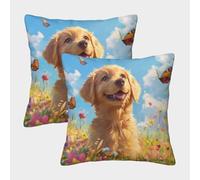 DNAVSOETR Golden Retriever Cushion Covers Set of 2 Washable Puppy Pillow Covers Square Pillow Cover with Invisible Zipper Car Outdoor Pillowcase for Home Bed Garden Decor 45x45cm