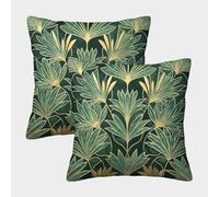 DNAVSOETR Green Leaves Cushion Covers Set of 2 Washable Plant Pillowcases Square Throw Pillow Cover with Invisible Zipper for Sofa Garden Bed Couch Cushions 40x40cm