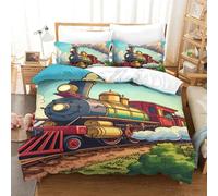 DNAVSOETR Steam Train 3D Printed Comforter Cover Set Duvet Cover Bedding Set for Kids Teens Boys Room Decor Microfiber Quilt Cover 3 Pcs with Pillow Case Hidden Zipper Single（140x200cm）