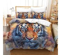 DNAVSOETR Tiger Duvet Cover Set 3 PCS Hotel Quality Quilt Cover Bedding Bed Covers with Pillowcases with Zipper Closure Hypoallergenic Soft Breathable Microfiber Double（200x200cm）