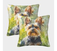 DNAVSOETR Yorkshire Terrier Cushion Covers Set of 2 Washable Puppy Pillowcases Square Pillow Cover with Invisible Zipper for Sofa Garden Bed Couch Cushions 40x40cm