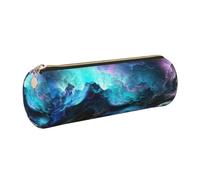 DNBCLEZK 3D Graphics Universe Space Cute Round Leather Pencil Case,Premium Smooth Zipper Durable Metal Puller,Full-Print Designer Stationery Organizer for School Office