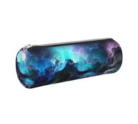 DNBCLEZK 3D Graphics Universe Space Cylinder Leather Pencil Case, Multifunctional Full Print Cross Grain PVC Pen Pouch,Lightweight Portable Stationery Bag