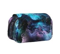 DNBCLEZK 3D Graphics Universe Space Flip Top Double Layer Pencil Case,Full Print Oxford-Cloth Stationery Pouch with Zipper and Sticky Flap,Large Capacity Pencil Bag