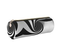 DNBCLEZK Abstract Circle Swirl Cylinder Leather Pencil Case, Multifunctional Full Print Cross Grain PVC Pen Pouch,Lightweight Portable Stationery Bag