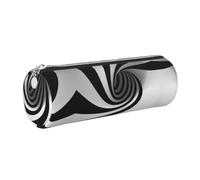 DNBCLEZK Abstract Circle Swirl Cylinder Leather Pencil Case, Multifunctional Full Print Cross Grain PVC Pen Pouch,Lightweight Portable Stationery Bag