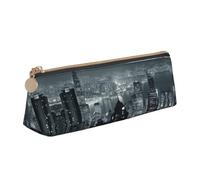 DNBCLEZK Aerial Night of View Hong Kong Cute Leather Triangular Pencil Case,Premium Smooth Zipper Durable Metal Puller,Full-Print Designer Stationery Organizer for School Office