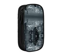 DNBCLEZK Aerial Night of View Hong Kong Double Layer Large Capacity Pencil Case,Print Polyester Oxford-Cloth Stationery Pouch with Multi Slots, Multi-Compartment Storage Bag