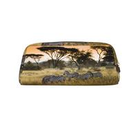 DNBCLEZK Africa Grassland Zebra Customizable Leather Zipper Pencil Case, Full-Print Design School and Office Stationery Holder (Personalized Pattern)