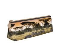 DNBCLEZK Africa Grassland Zebra Cute Leather Triangular Pencil Case,Premium Smooth Zipper Durable Metal Puller,Full-Print Designer Stationery Organizer for School Office