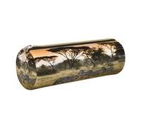 DNBCLEZK Africa Grassland Zebra Cute Round Leather Pencil Case,Premium Smooth Zipper Durable Metal Puller,Full-Print Designer Stationery Organizer for School Office