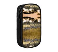 DNBCLEZK Africa Grassland Zebra Double Layer Large Capacity Pencil Case,Print Polyester Oxford-Cloth Stationery Pouch with Multi Slots, Multi-Compartment Storage Bag