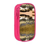 DNBCLEZK Africa Grassland Zebra Double Layer Large Capacity Pencil Case,Print Polyester Oxford-Cloth Stationery Pouch with Multi Slots, Multi-Compartment Storage Bag