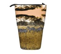 DNBCLEZK Africa Grassland Zebra Expandable Pencil Case,Oxford-Fabric Telescopic Pencil Pouch with Zipper, Portable Multifunctional Stationery Bag