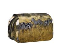 DNBCLEZK Africa Grassland Zebra Flip Top Double Layer Pencil Case,Full Print Oxford-Cloth Stationery Pouch with Zipper and Sticky Flap,Large Capacity Pencil Bag