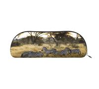 DNBCLEZK Africa Grassland Zebra Semicircular Pencil Case, Full-Pattern Printed Pen Pouch, Premium PVC Cross-Grain Leather with Polyester Lining