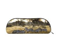 DNBCLEZK Africa Grassland Zebra Semicircular Pencil Case, Full-Pattern Printed Pen Pouch, Premium PVC Cross-Grain Leather with Polyester Lining