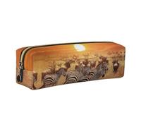 DNBCLEZK Africa Sunset Zebra Cute Leather Pencil Case,Premium Smooth Zipper Durable Metal Puller,Full-Print Designer Stationery Organizer for School Office