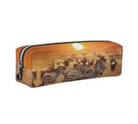 DNBCLEZK Africa Sunset Zebra Cute Leather Pencil Case,Premium Smooth Zipper Durable Metal Puller,Full-Print Designer Stationery Organizer for School Office
