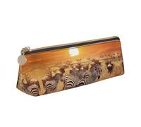 DNBCLEZK Africa Sunset Zebra Cute Leather Triangular Pencil Case,Premium Smooth Zipper Durable Metal Puller,Full-Print Designer Stationery Organizer for School Office