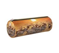 DNBCLEZK Africa Sunset Zebra Cute Round Leather Pencil Case,Premium Smooth Zipper Durable Metal Puller,Full-Print Designer Stationery Organizer for School Office