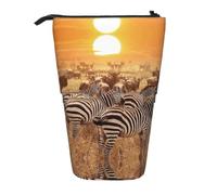 DNBCLEZK Africa Sunset Zebra Expandable Pencil Case,Oxford-Fabric Telescopic Pencil Pouch with Zipper, Portable Multifunctional Stationery Bag