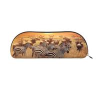 DNBCLEZK Africa Sunset Zebra Semicircular Pencil Case, Full-Pattern Printed Pen Pouch, Premium PVC Cross-Grain Leather with Polyester Lining