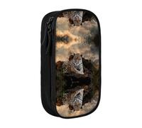 DNBCLEZK African Animal Leopard Double Layer Large Capacity Pencil Case,Print Polyester Oxford-Cloth Stationery Pouch with Multi Slots, Multi-Compartment Storage Bag